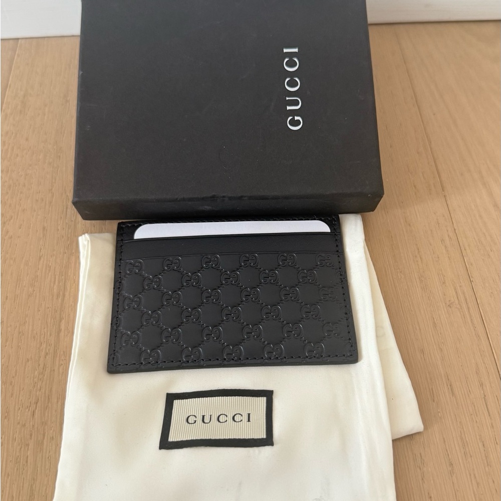 Gucci Black Embossed GG Leather Card Holder wallet